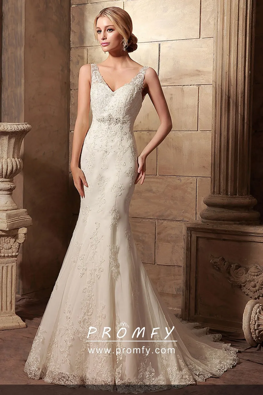 beaded lace mermaid wedding dress