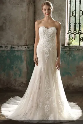 Fabulous light champagne lace and tulle modern wedding dress