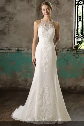 Boho style lace appliqued mermaid wedding dress