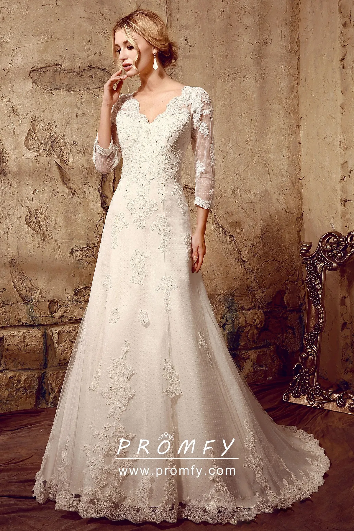 mid sleeve lace wedding dress