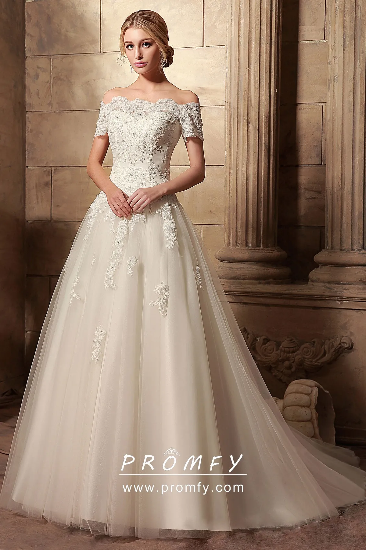 Short Sleeve Ball Gown Wedding Dress 