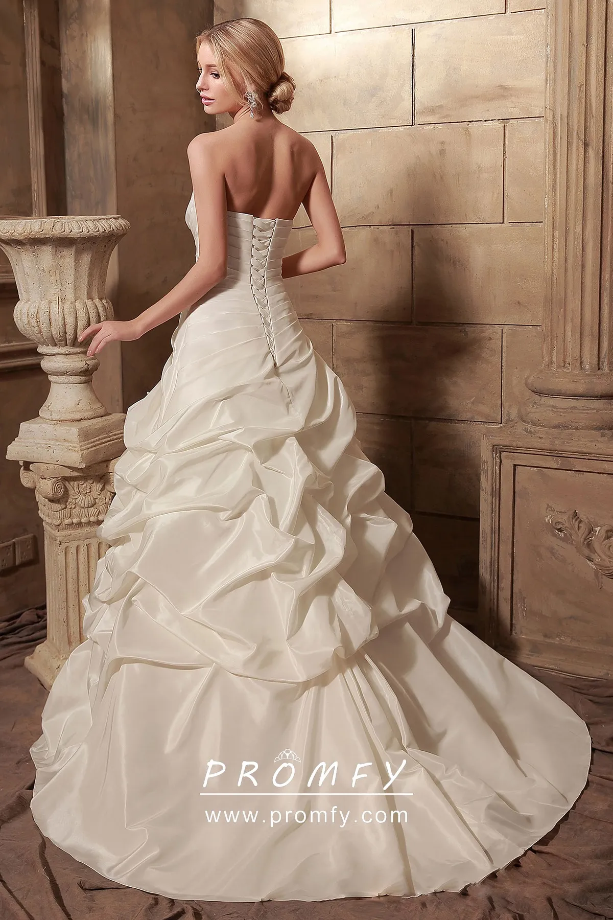 Ivory Taffeta Pickup Skirt Ball Gown Wedding Dress Promfy
