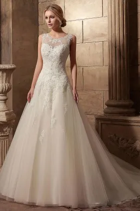 illusion sweetheart lace appliqued wedding ballgown