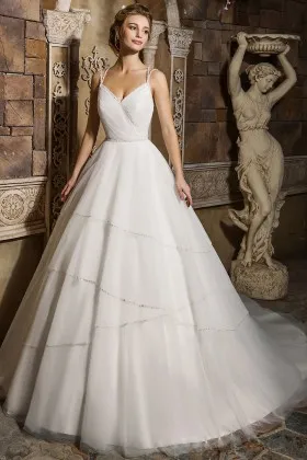 Cute Beaded spaghetti strap Tulle Wedding Ball Gown