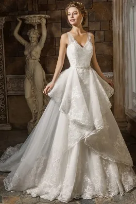 V neck overskirt mermaid wedding dress