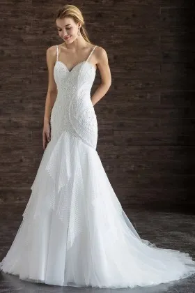 Spaghetti Strap Sweetheart Drop Waist Wedding Dress