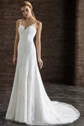 beaded lace and tulle sweetheart long wedding dress