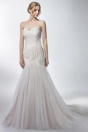 champagne mermaid drop waist long wedding dress