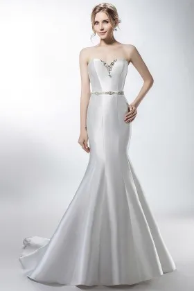 modern satin trumpet strapless sweetheart wedding dress