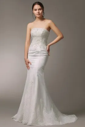 Beaded satin strapless mermaid modern wedding dress