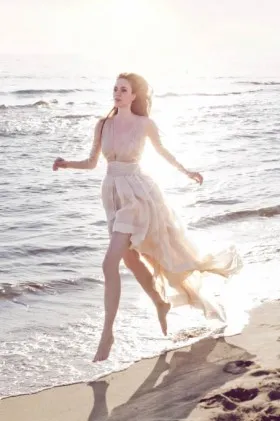 Sexy sheer nude chiffon high low summer beach bridal dress