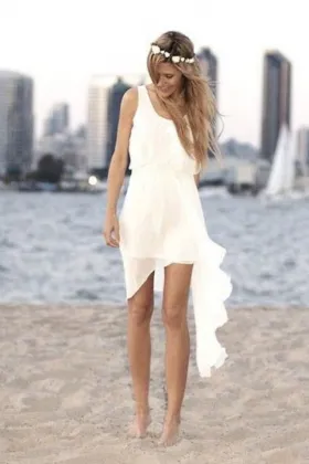 ivory chiffon high low summer beach short wedding dress