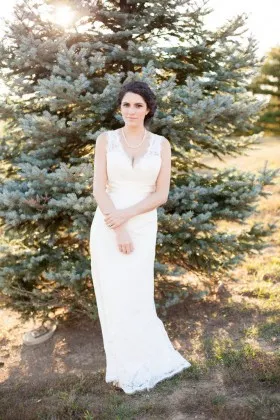 Ivory lace sheath floor length vintage bridal gown open back