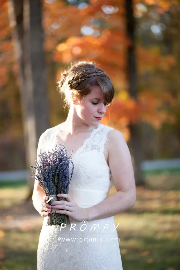 Ivory lace sheath vintage bridal gown open back