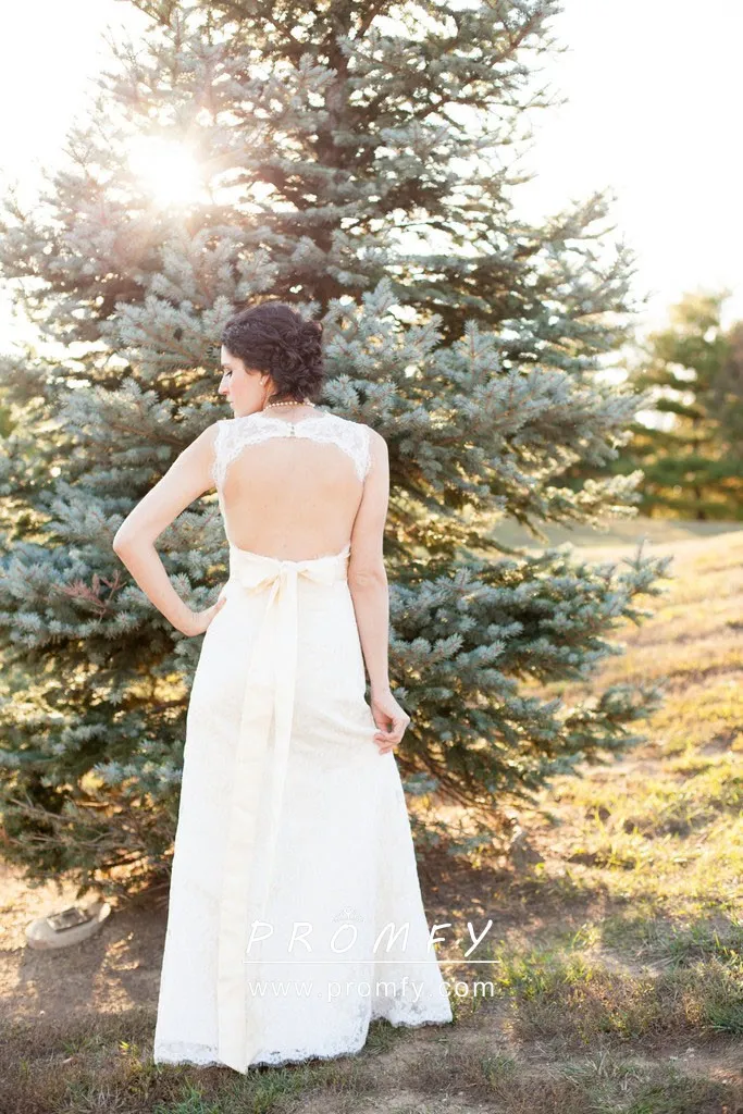 Ivory lace vintage bridal gown open back
