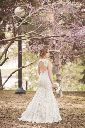 Classic ivory lace scalloped open back trumpet long wedding dress