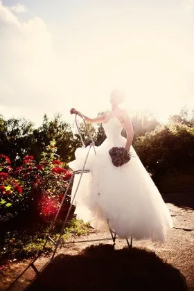 ivory jersey and tulle romantic ballgown wedding dress with spaghetti straps