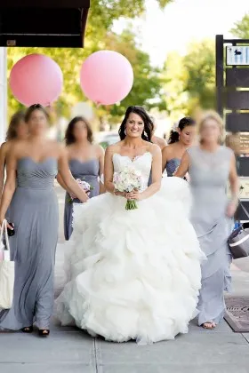 Classic ivory lace and organza ruffled ball gown wedding dress