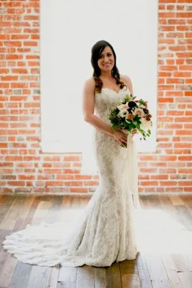 Champagne satin with lace mermaid strapless sweetheart classic wedding dress
