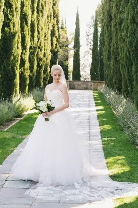 Modern modest white satin and tulle sweetheart ball gown wedding dress