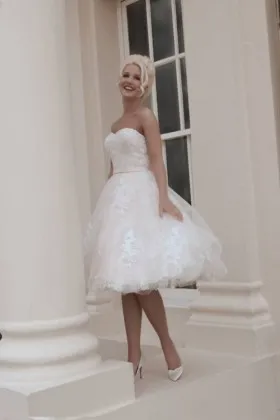 strapless sweetheart short blush lace cute wedding dress