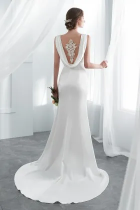 off white lace satin cowl back mermaid wedding gown
