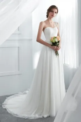 romantic illusion lace tulle a line summer bridal gown