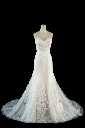 strapless sweetheart champagne long wedding dress
