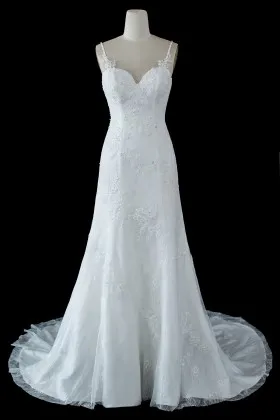 sweetheart beaded lace tulle A line wedding dress