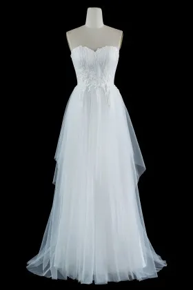 layered tulle skirt strapless long wedding dress