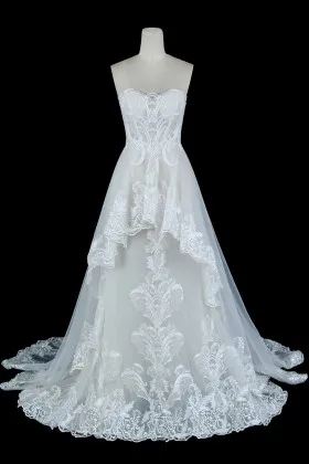 strapless unique wedding gown with high low overskirt