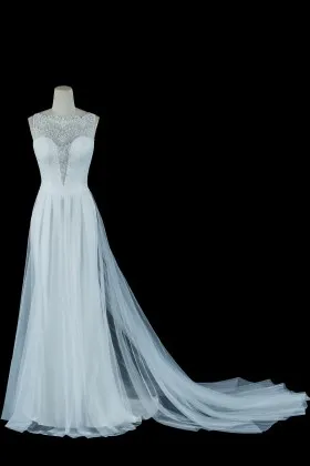 Flowy Tulle Illusion Plunging Neck Wedding Dress