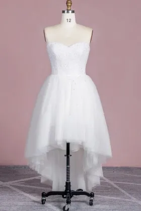 heavily pearled strapless high low bridal shower dress