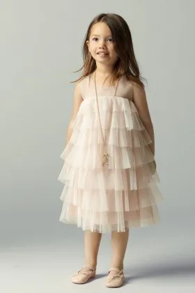 Tiered champagne tulle empire waist tea length next flower girl dress