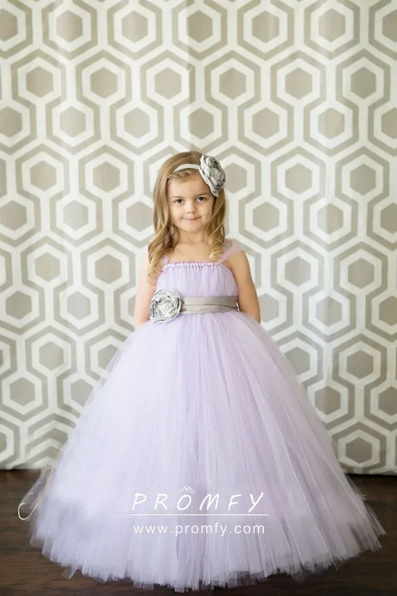 Purple Tulle Long Ball Gown Flower Girl Dress - Promfy