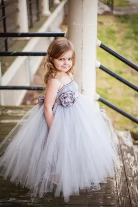 Lilac tulle ball gown flower girl dress with 3D flower belt