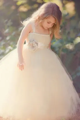 Champagne tulle ball gown flower girl dress for wedding