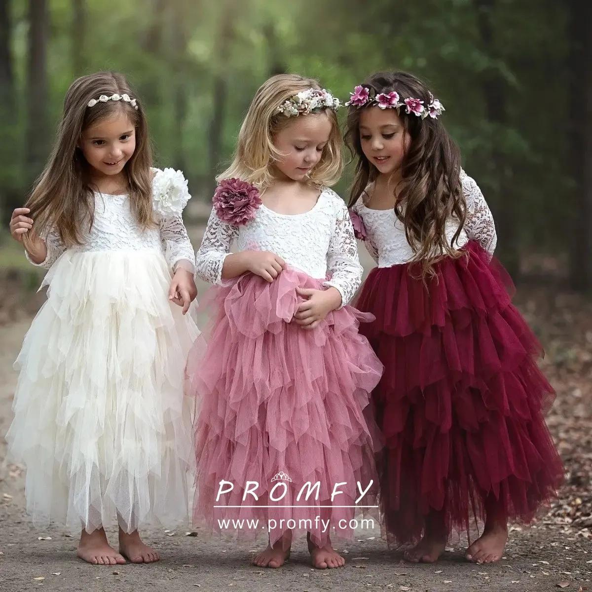 Purple Tulle Long Ball Gown Flower Girl Dress - Promfy