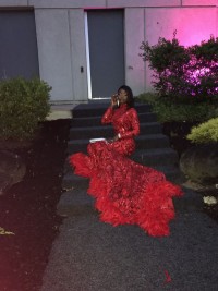 feather long train red sequin prom dress 2019