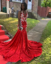 red velvet prom dress 2019