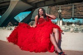 amazing ruffled red gown