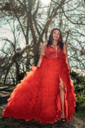beaded red prom dress
