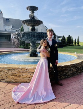 beaded baby pink prom dress
