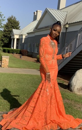 orange sequin African prom dress