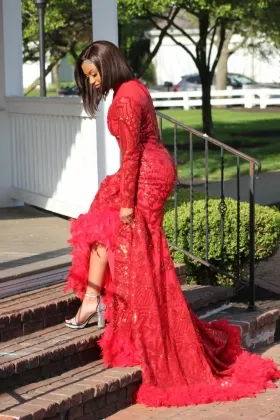 feather prom dress